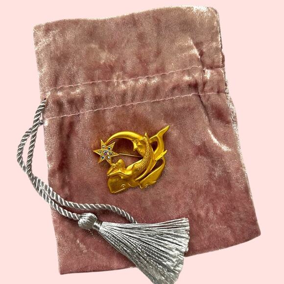 Kirks Folly Mermaid Whale Brooch Pin Star AB Crystals Gold Pin - Picture 6 of 6